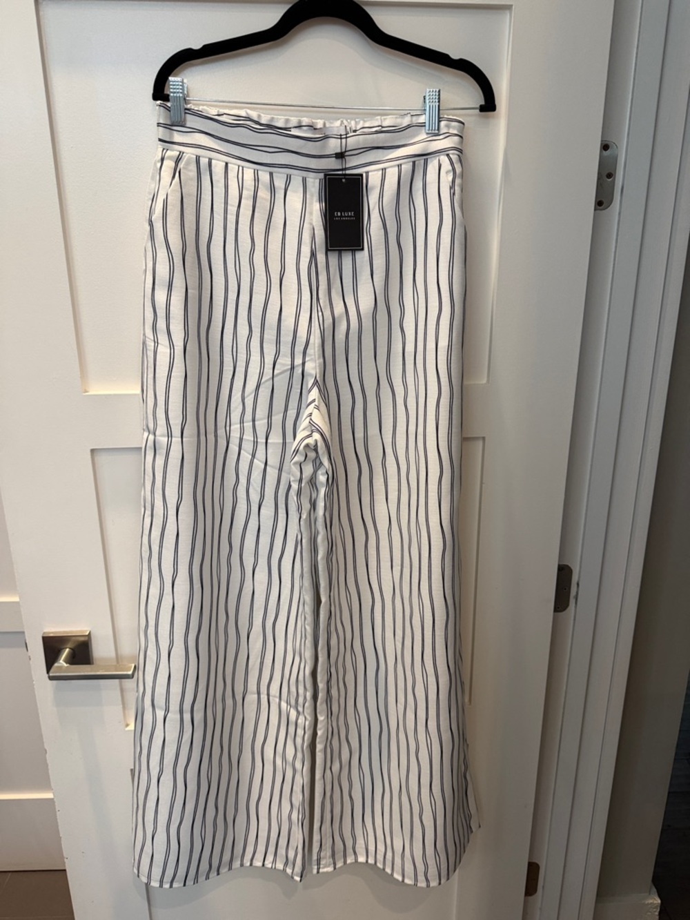 Striped White and Navy Wide-Leg Pants - Classic Women’s Summer Style
